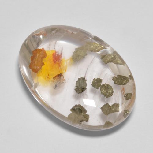 17.03캐럿 천연 다색 마르카사이트가 함유된 석영, 타원형 컷, 투명한