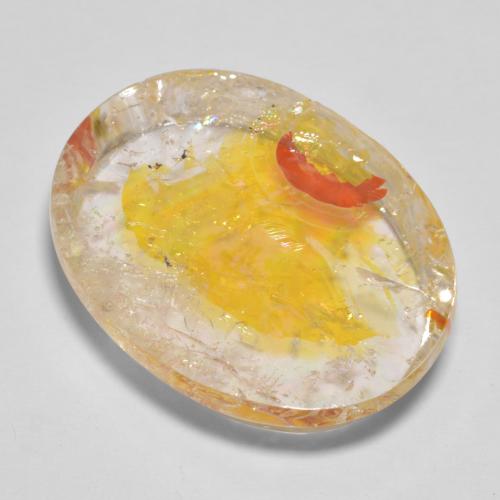 22.71캐럿 천연 골든 옐로우 마카사이트 포함 쿼츠, 타원형 컷, 22.5×17.3 mm, 투명한