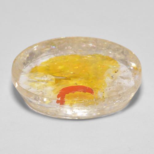 22.71캐럿 천연 골든 옐로우 마카사이트 포함 쿼츠, 타원형 컷, 22.5×17.3 mm, 투명한
