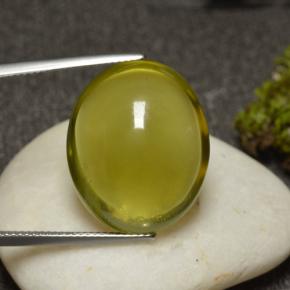 29.76캐럿 천연 노란빛 그린 쿼츠, 타원형 컷, 22.3×18.3 mm, 투명한
