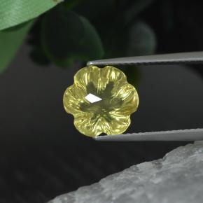 3.43캐럿 천연 미디엄 옐로우 쿼츠, 플라워 컷, 9.9×9.8 mm, 투명한