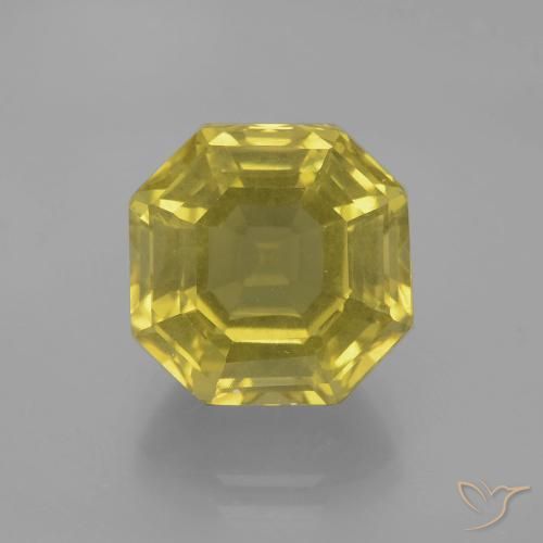7.58ct 자연스러운 미디엄 옐로우 석영, 에메랄드 컷, VS