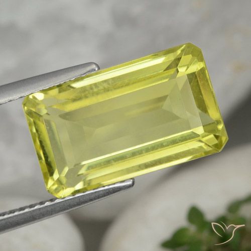 6.90ct 자연스러운 담황색 석영, 에메랄드 컷, VVS-VS