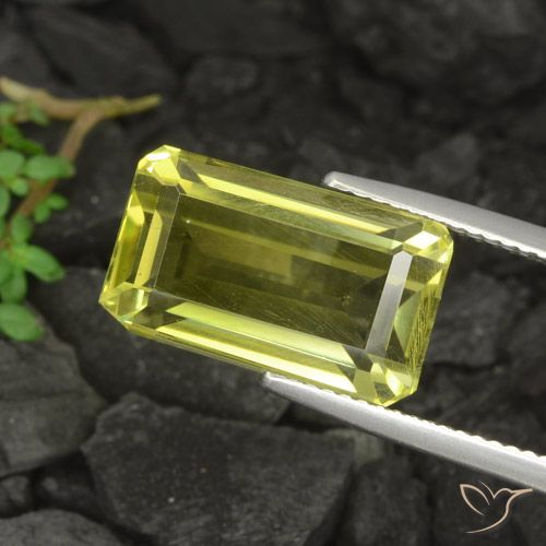 11.09ct 자연스러운 녹색 노란색 석영, 에메랄드 컷, VVS-VS