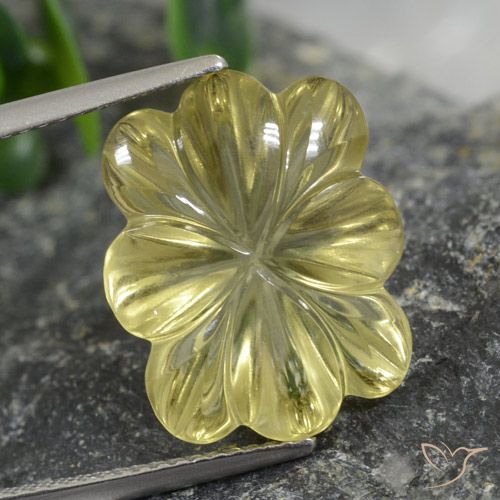 9.60ct 자연스러운 미디엄 라이트 옐로우 석영, 플라워 컷, 투명한