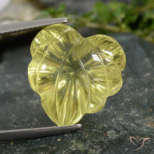 12.97ct 자연스러운 미디엄 옐로우 석영, 플라워 컷, 투명한