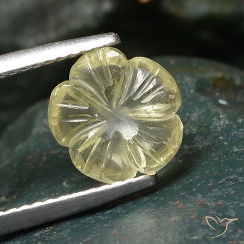 2.43ct 자연스러운 옅은 크림 옐로우 석영, 플라워 컷, 투명한