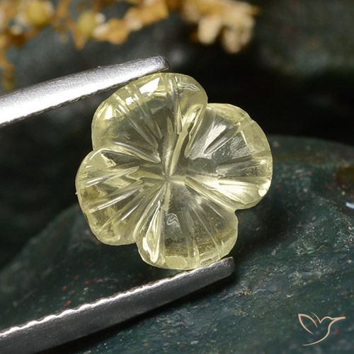 2.02ct 자연스러운 미디엄 옐로우 석영, 플라워 컷, 투명한