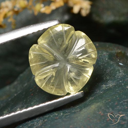 3.54ct 자연스러운 미디엄 옐로우 석영, 플라워 컷, 투명한