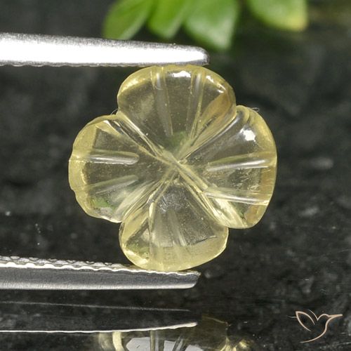 1.66ct 자연스러운 미디엄 옐로우 석영, 플라워 컷, 투명한