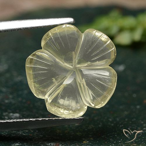 3.59ct 자연스러운 미디엄 옐로우 석영, 플라워 컷, 투명한