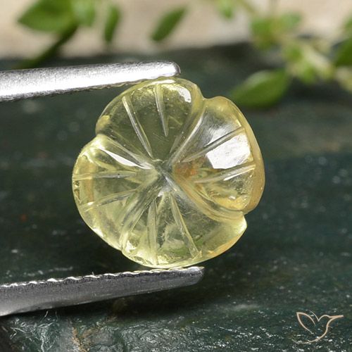 2.33ct 자연스러운 미디엄 옐로우 석영, 플라워 컷, 투명한