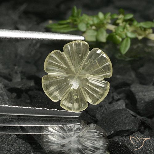 1.68ct 자연스러운 미디엄 옐로우 석영, 플라워 컷, 투명한