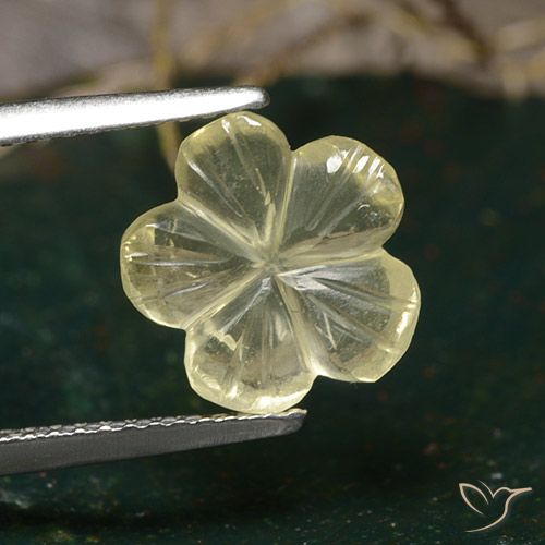 1.97ct 자연스러운 미디엄 옐로우 석영, 플라워 컷, 투명한