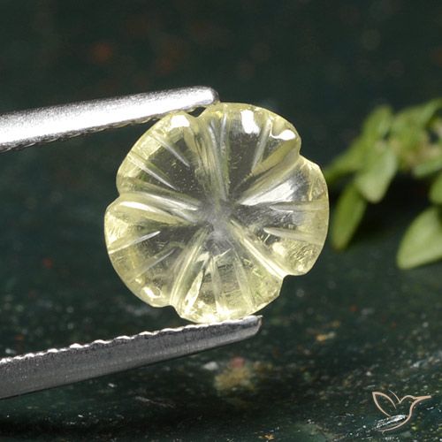 1.55ct 자연스러운 미디엄 옐로우 석영, 플라워 컷, 투명한