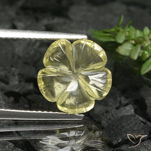 3.38ct 자연스러운 미디엄 옐로우 석영, 플라워 컷, 투명한