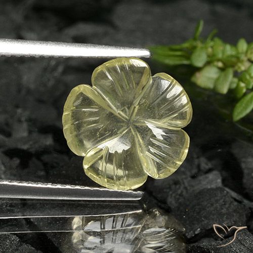 2.88ct 자연스러운 미디엄 옐로우 석영, 플라워 컷, 투명한
