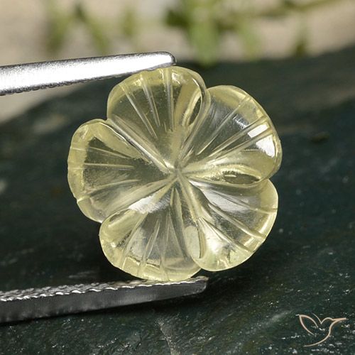 3.47ct 자연스러운 옅은 크림 옐로우 석영, 플라워 컷, 투명한
