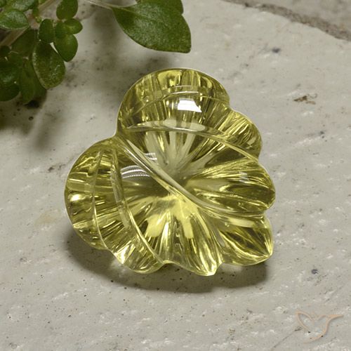 12.42ct 자연스러운 미디엄 옐로우 석영, 플라워 컷, 투명한