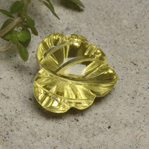 7.41ct 자연스러운 미디엄 라이트 옐로우 석영, 플라워 컷, 투명한