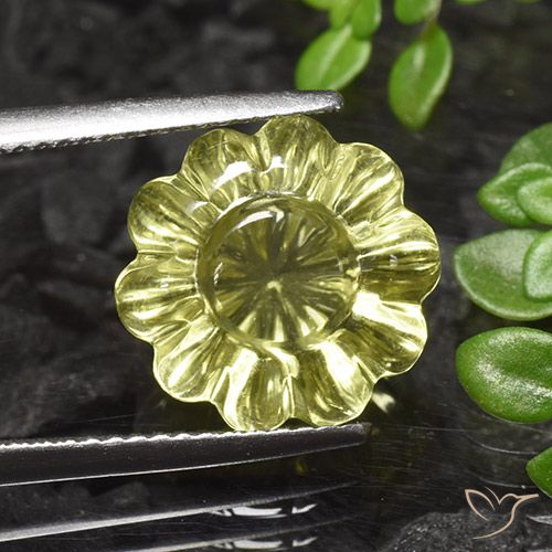 7.20ct 자연스러운 미디엄 옐로우 석영, 플라워 컷, 투명한
