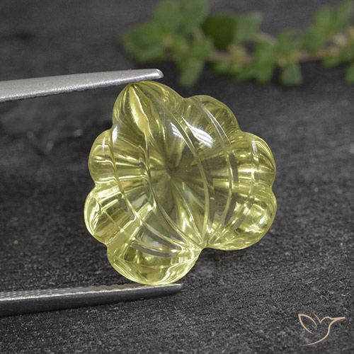 7.99ct 자연스러운 라이트 파인애플 옐로우 석영, 플라워 컷, 투명한