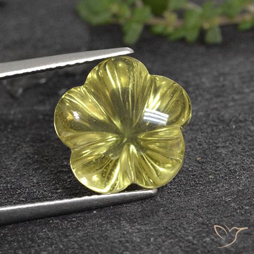 8.05ct 자연스러운 미디엄 옐로우 석영, 플라워 컷, 투명한