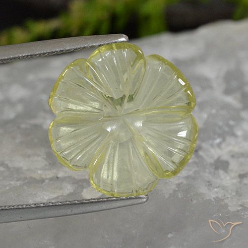 5.62ct 자연스러운 라이트 파인애플 옐로우 석영, 플라워 컷, 투명한