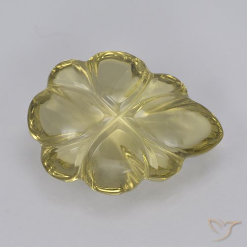 4.76ct 자연스러운 뉴트럴 옐로우 석영, 플라워 컷, 투명한