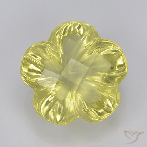 3.16ct 자연스러운 미디엄 옐로우 석영, 플라워 컷, 투명한