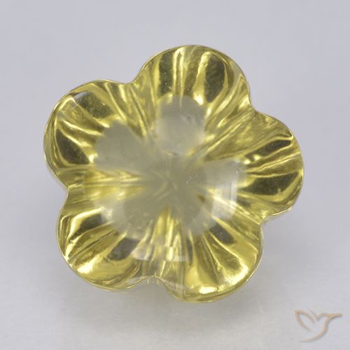 4.47ct 자연스러운 미디엄 라이트 옐로우 석영, 플라워 컷, 투명한