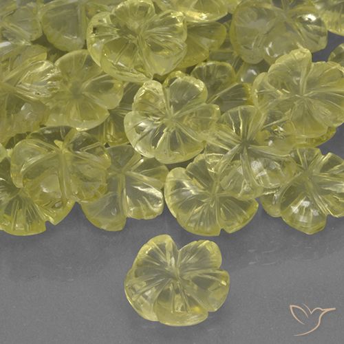 1.53ct 자연스러운 미디엄 옐로우 석영, 플라워 컷, 투명한