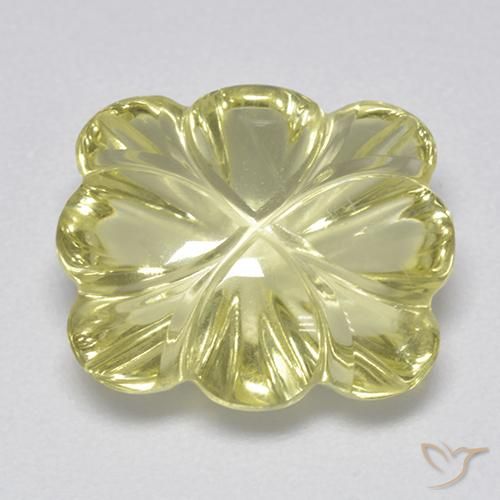 6.87ct 자연스러운 연한 녹황색 석영, 플라워 컷, 투명한