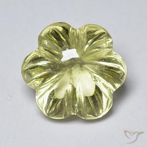 3.58ct 자연스러운 미디엄 옐로우 석영, 플라워 컷, 투명한