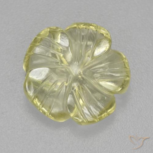 4.84ct 자연스러운 미디엄 라이트 옐로우 석영, 플라워 컷, 투명한