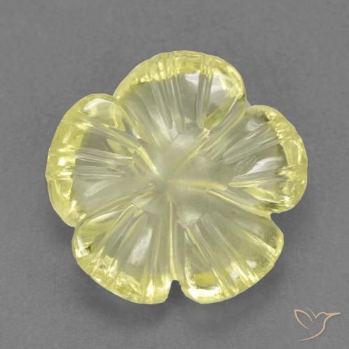 4.02ct 자연스러운 미디엄 옐로우 석영, 플라워 컷, 투명한