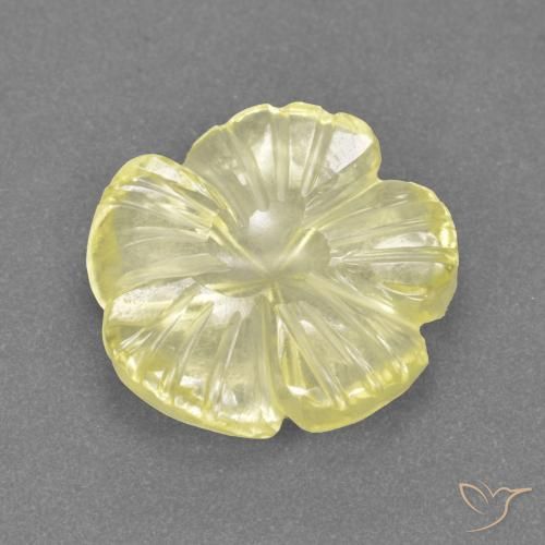 3.42ct 자연스러운 옅은 노랑 석영, 플라워 컷, 투명한
