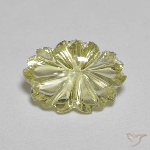 6.59ct 자연스러운 옅은 크림 옐로우 석영, 플라워 컷, 투명한