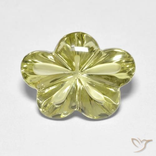 9.34ct 자연스러운 미디엄 옐로우 석영, 플라워 컷, 투명한