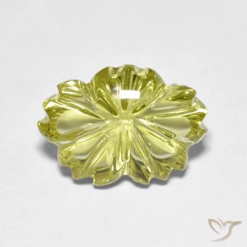 6.44ct 자연스러운 미디엄 옐로우 석영, 플라워 컷, 투명한
