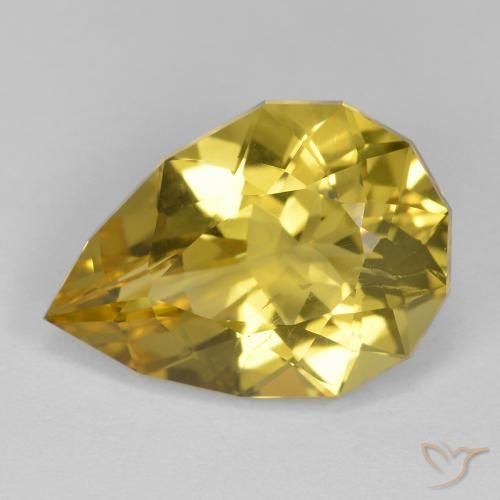 10.59ct 자연스러운 황색을 띠는 금 석영, 배 모양, VS
