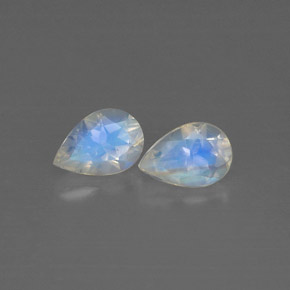 캐럿 천연 블루 화이트 레인보우 문스톤 보석, 투명한, 6.3×4.4 mm, 투명/반투명