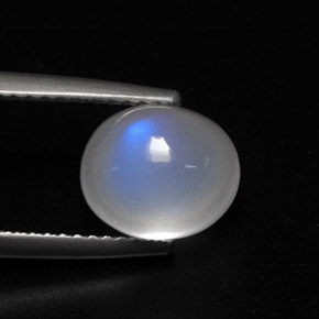 3.52캐럿 천연 블루 화이트 레인보우 문스톤, 투명한, 9.2×7.8 mm, 투명/반투명