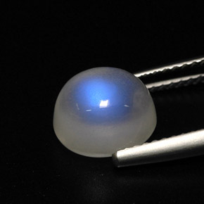 3.52캐럿 천연 블루 화이트 레인보우 문스톤, 투명한, 9.2×7.8 mm, 투명/반투명
