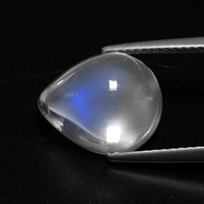 5.44캐럿 천연 블루 화이트 레인보우 문스톤, 배 모양, 12.5×10.4 mm, 투명한