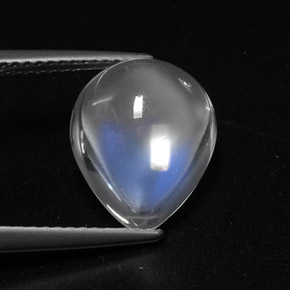 5.44캐럿 천연 블루 화이트 레인보우 문스톤, 배 모양, 12.5×10.4 mm, 투명한