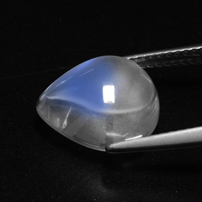 5.44캐럿 천연 블루 화이트 레인보우 문스톤, 배 모양, 12.5×10.4 mm, 투명한