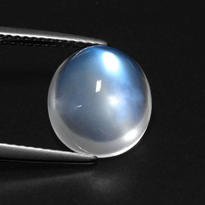 5.39캐럿 천연 블루 화이트 레인보우 문스톤, 투명한, 11.7×10.5 mm, 투명/반투명
