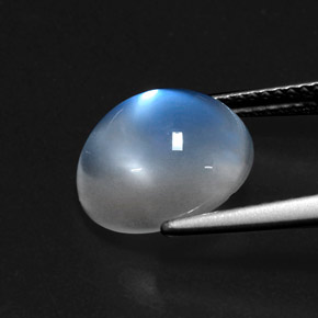 5.39캐럿 천연 블루 화이트 레인보우 문스톤, 투명한, 11.7×10.5 mm, 투명/반투명