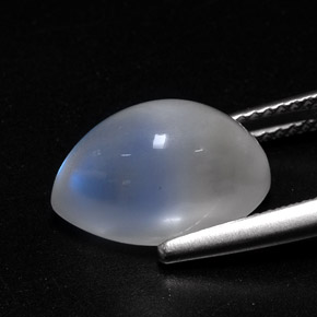 6.27캐럿 천연 블루 화이트 레인보우 문스톤, 투명한, 13.9×8.4 mm, 투명/반투명